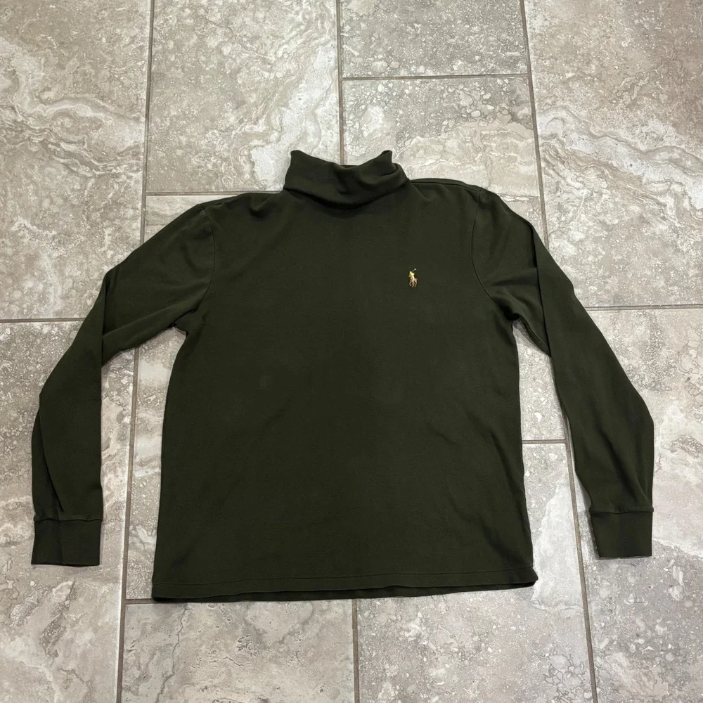 Polo Ralph Lauren Mens Olive Green Cotton Turtleneck Long Sleeve Shirt Size M